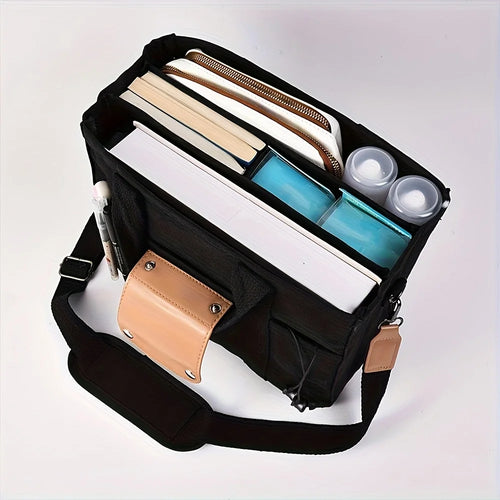 Women’s Canvas Tote Bag with Multiple Pockets, Large Capacity Shoulder Messenger Bag, Durable & Versatile for Daily - Black