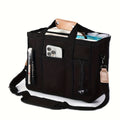 Women’s Canvas Tote Bag with Multiple Pockets, Large Capacity Shoulder Messenger Bag, Durable & Versatile for Daily - Black